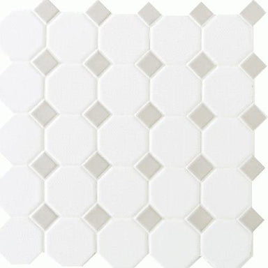 Octagon & Dot in Matte White With 44 Gray Gloss Dot 2x2 Tile