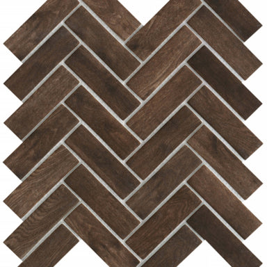 Echo in Brown Herringbone Glass Tile
