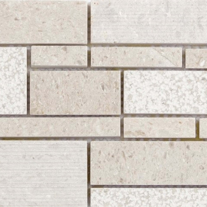 Limestone in Ivory Pattern Mosaic 6"x24" Natural Stone