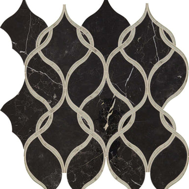 Lavaliere in Nero Marquina /Antique Mirror Intertwining Arabesque Tile