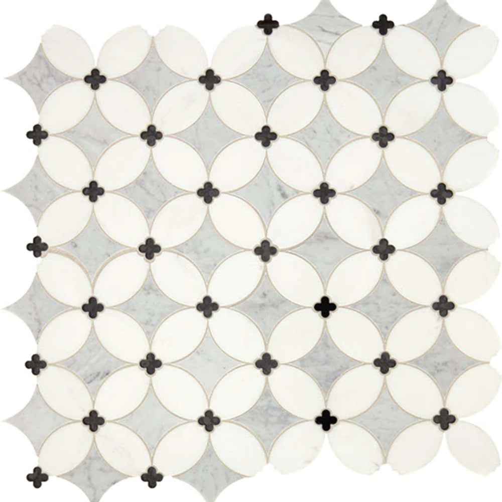 Lavaliere in Carrara/Thassos/Blk Ant Mirror Petal Tile