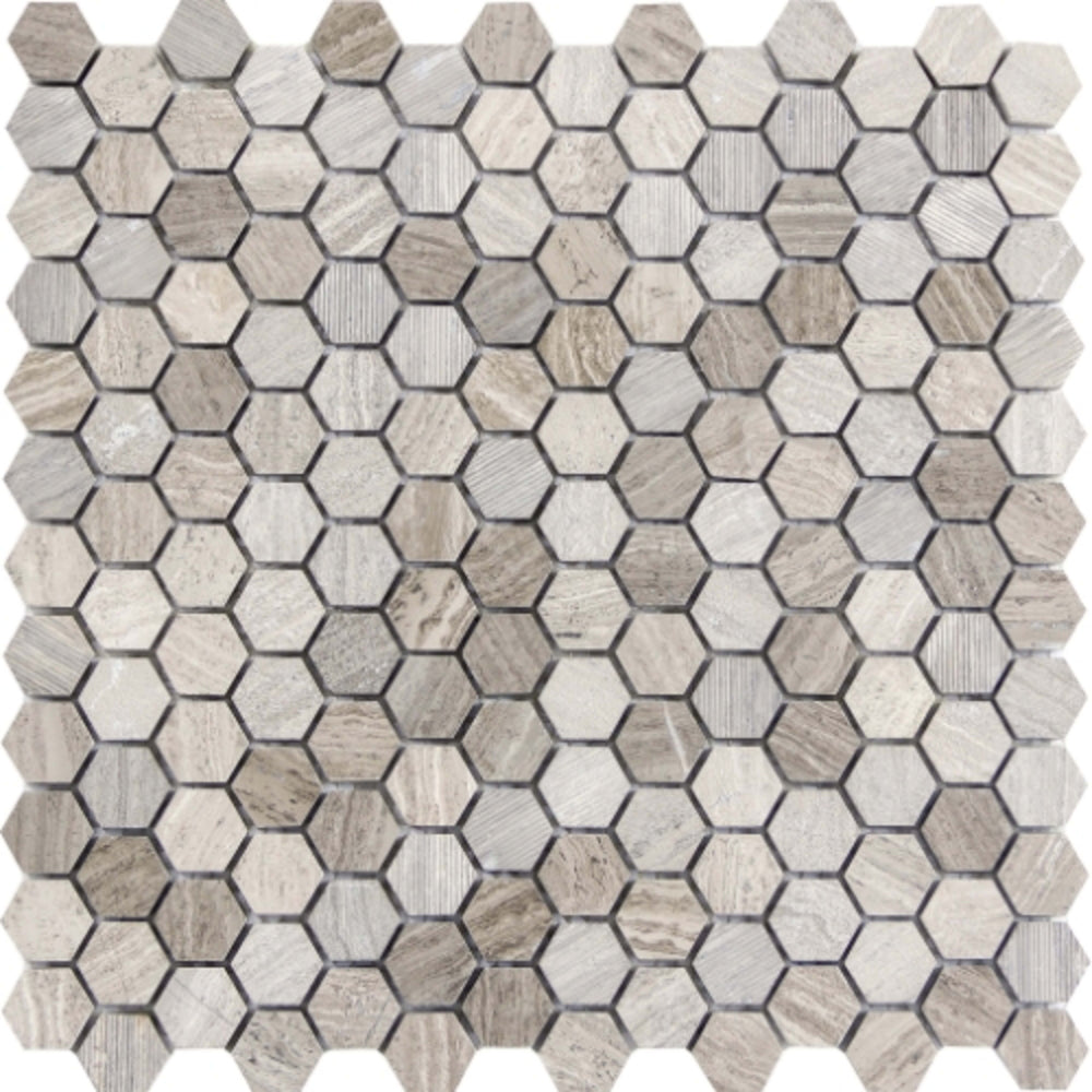 Metro in Gray - 1" Mixed Hexagon Honed Natural Stone