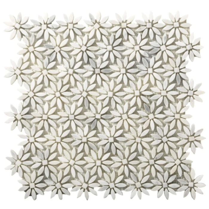 Marble Winter Frost in Winter Frost Daisy Mosaic - Mesh Mosaic Natural Stone