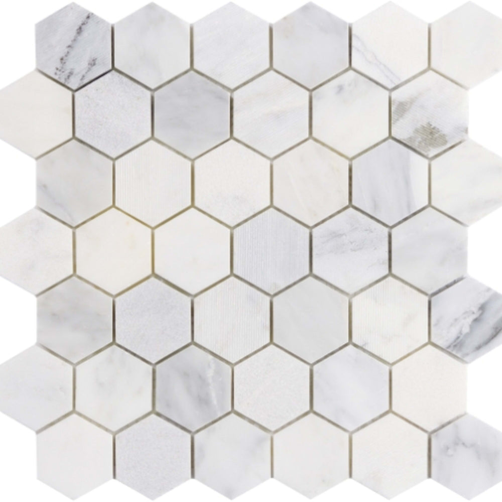 Marble Winter Frost in Winter Frost 2" Hexagon Mosaic - Mesh Mosaic Natural Stone