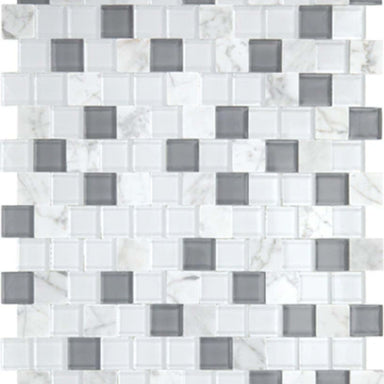 Perfit Mosaix in White Carrara & Glass Brick Joint 1x1 Tile