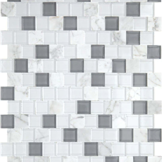 Perfit Mosaix in White Carrara & Glass Brick Joint 1x1