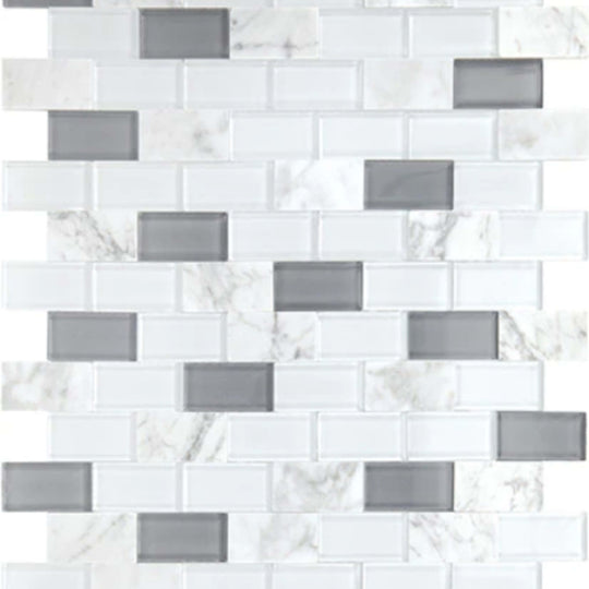 Perfit Mosaix in White Carrara & Glass Brick Joint 1x2