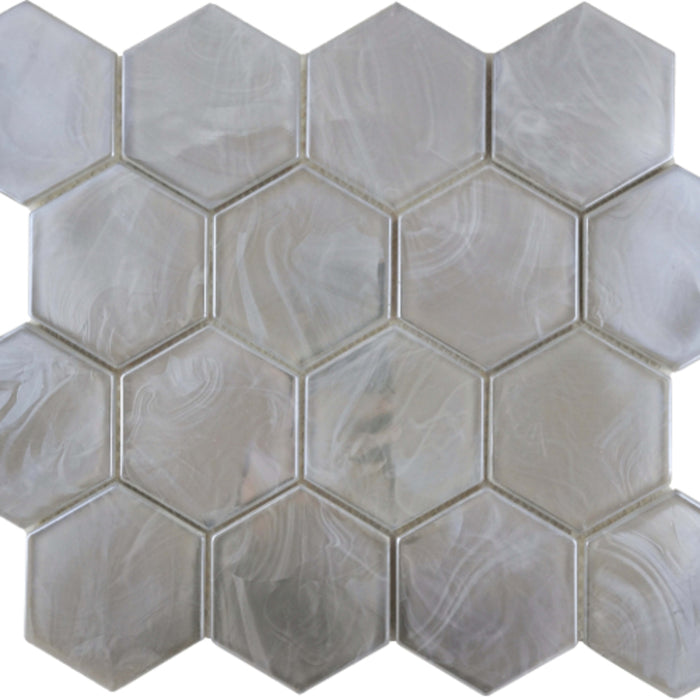 Splash in Silver / 3" Hex Glass Tile