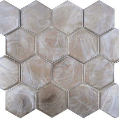 Splash in Tan / 3" Hex Glass Tile