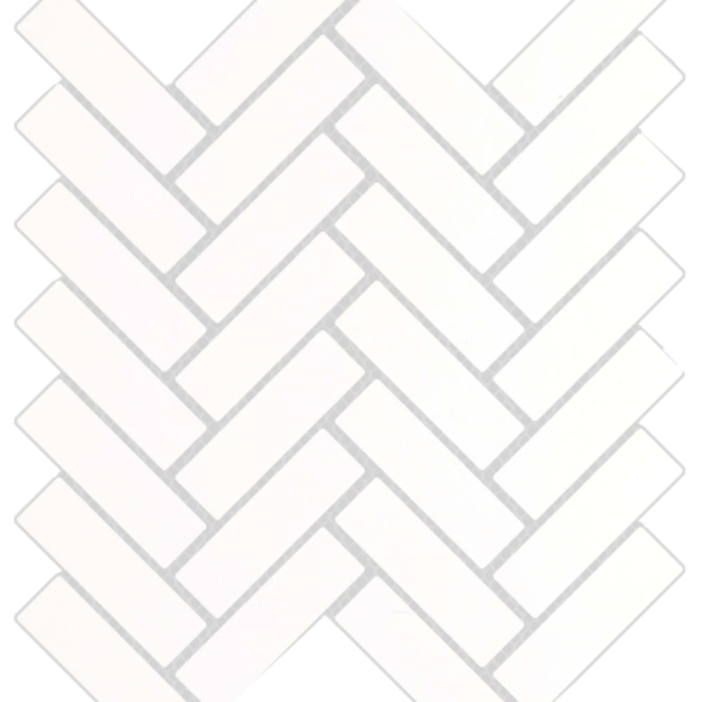 Style II in Pure White Polished Herringbone Mosaic 11" X 13" Tile