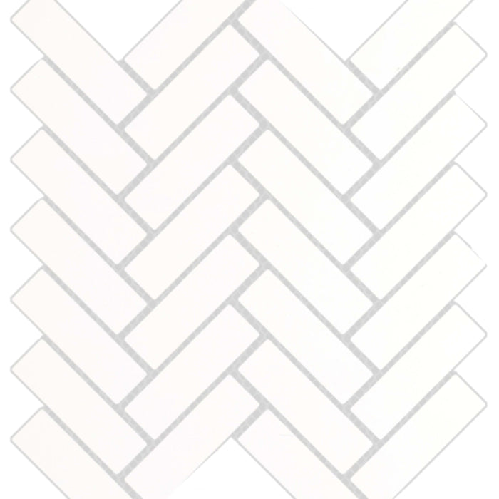 Style II in Pure White Polished Herringbone Mosaic 11" X 13" Tile