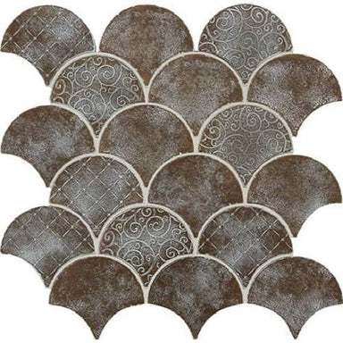 Vintage Metals in Whitewash Classic Bronze - Fan Mosaic Metal Tile