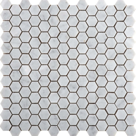 Marble Bianco Gioia Collection in Hexagon 1" - 12" X 12" Mosaic Mesh Honed