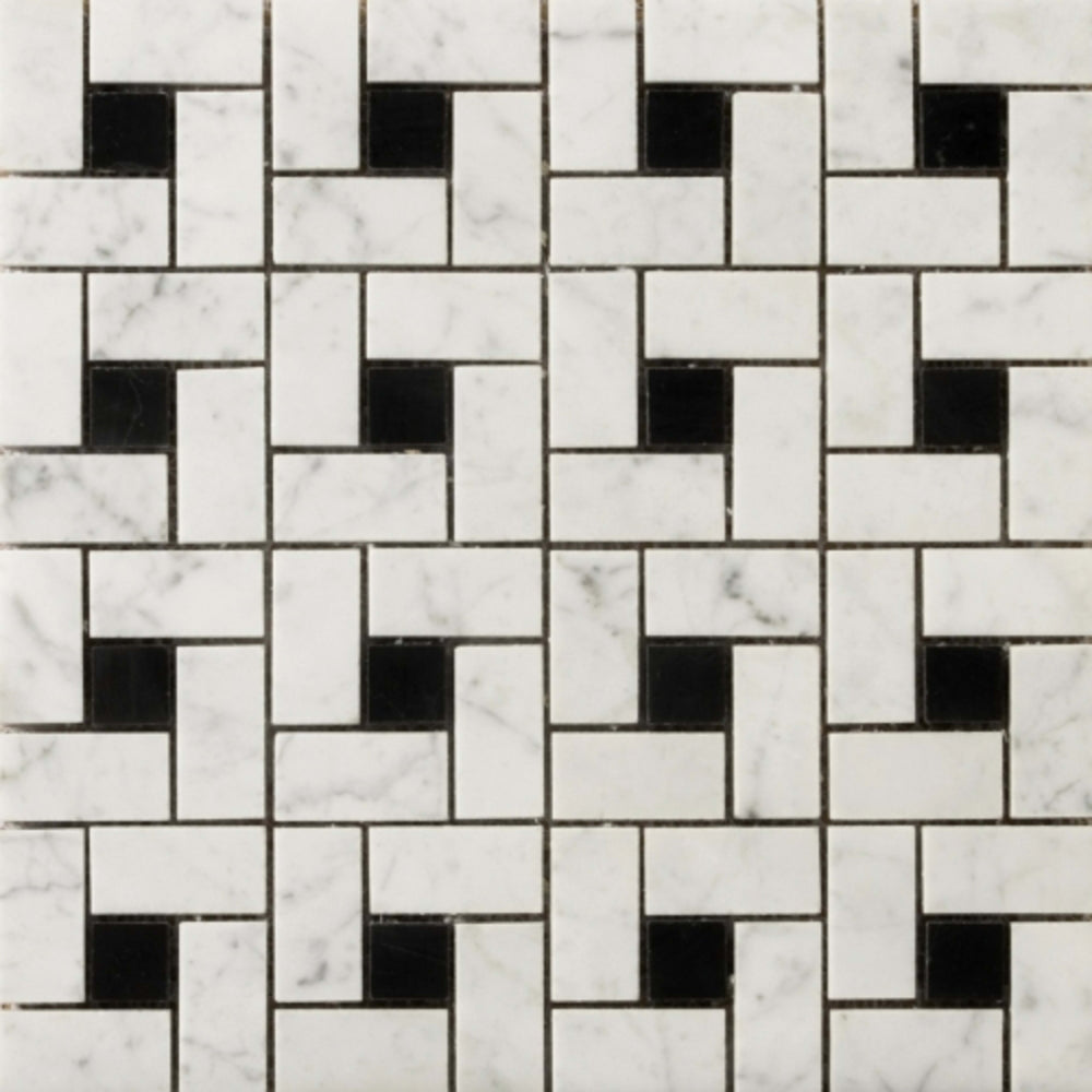Marble Bianco Gioia Collection in Pinwheel -12" X 12" Mosaic Mesh Honed Natural Stone