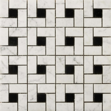 Marble Bianco Gioia Collection in Pinwheel -12" X 12" Mosaic Mesh Honed Natural Stone