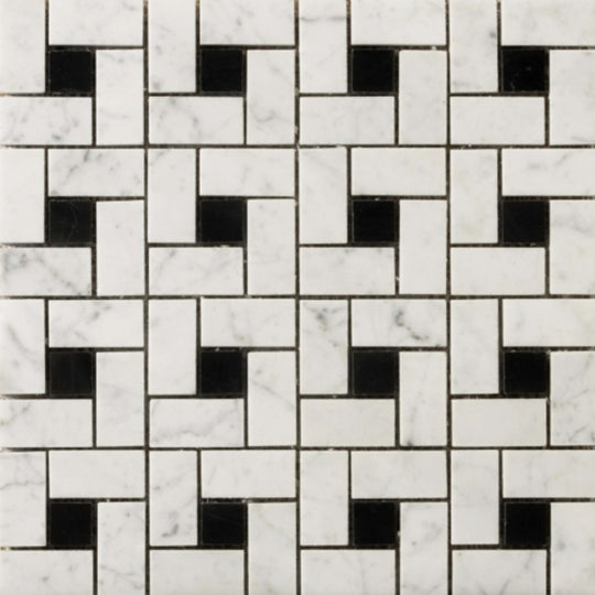 Marble Bianco Gioia Collection in Pinwheel -12" X 12" Mosaic Mesh Honed