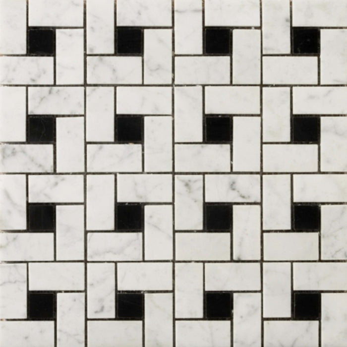 Marble Bianco Gioia Collection in Pinwheel -12" X 12" Mosaic Mesh Honed Natural Stone