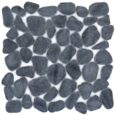 Cultura in Black 12" X 12" Pebble On Mesh Natural Stone