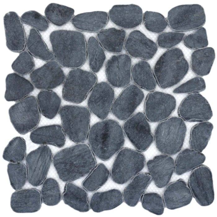 Cultura in Black 12" X 12" Pebble On Mesh Natural Stone