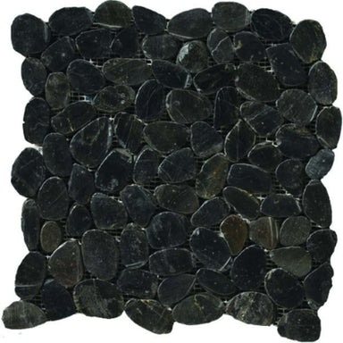 Rivera Pebbles in Black Flat 12" X 12" Pebble Natural Stone