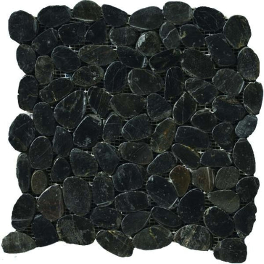 Rivera Pebbles in Black Flat 12" X 12" Pebble