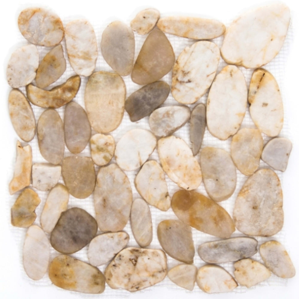Rivera Pebbles in Cream Flat 12" X 12" Pebble Natural Stone