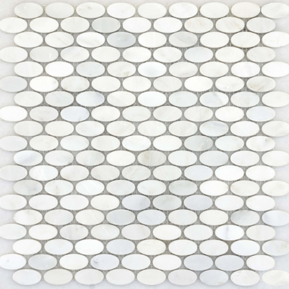 Marble Winter Frost in Winter Frost Oval Mosaic - Mesh Mosaic Natural Stone