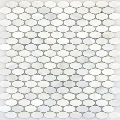Marble Winter Frost in Winter Frost Oval Mosaic - Mesh Mosaic Natural Stone