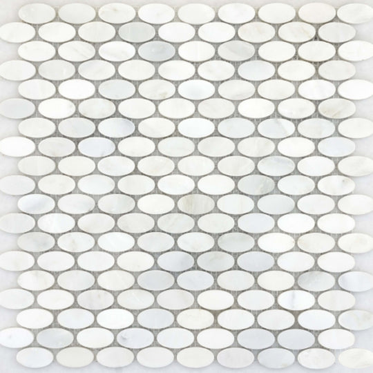 Marble Winter Frost in Winter Frost Oval Mosaic - Mesh Mosaic